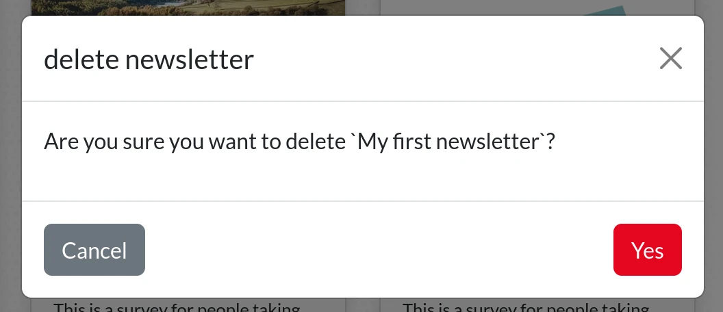 the delete newsletter confirmation