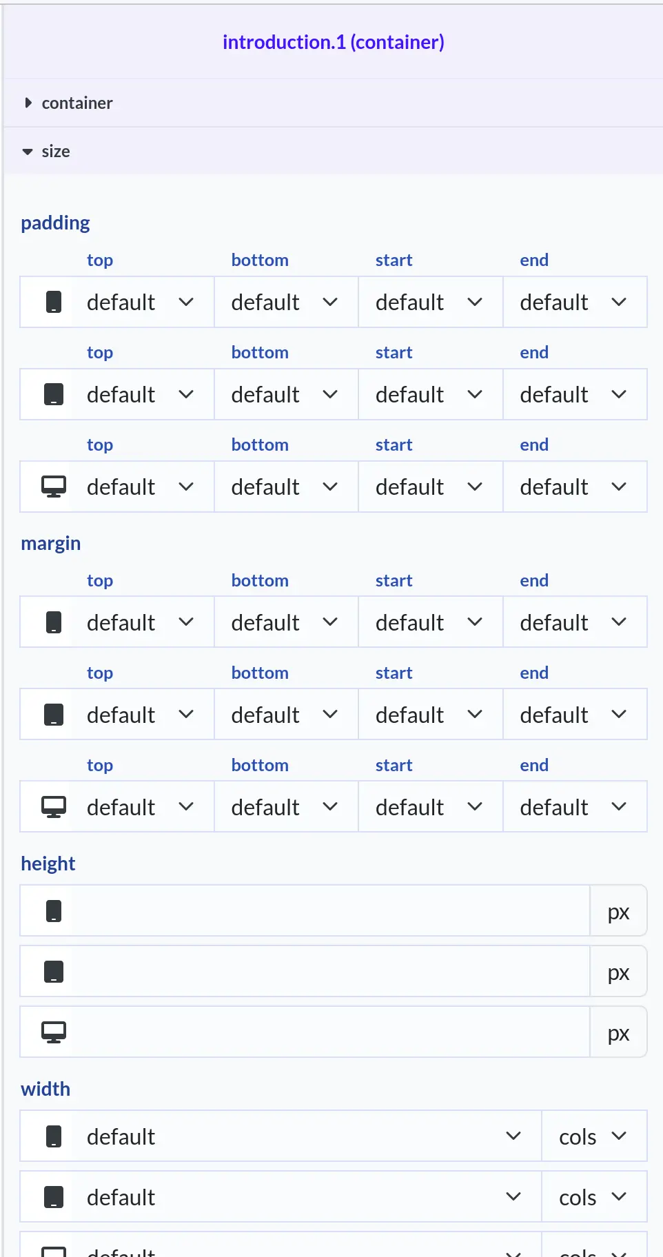 container properties example