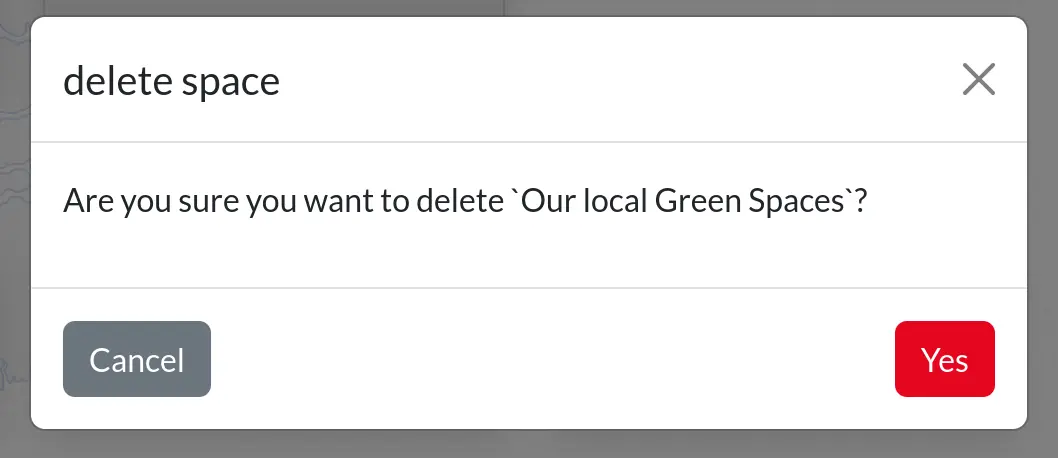 the delete space confirmation
